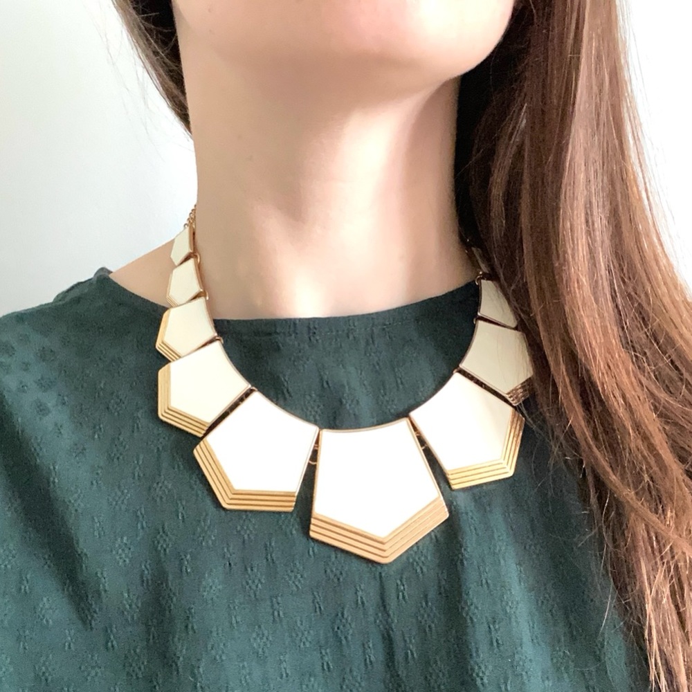 Cream and Gold Bib Statement Necklace